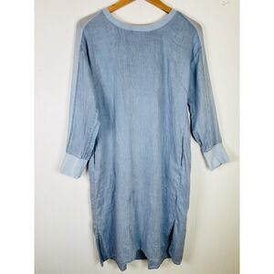 Caara Women's Medium 100% Linen Midi Shift Dress Long Sleeve Lagenlook
